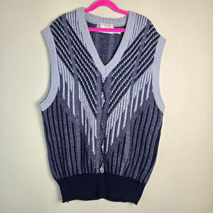 Men's London Fog V-Neck Sweater Vest XL Blue Gray Striped